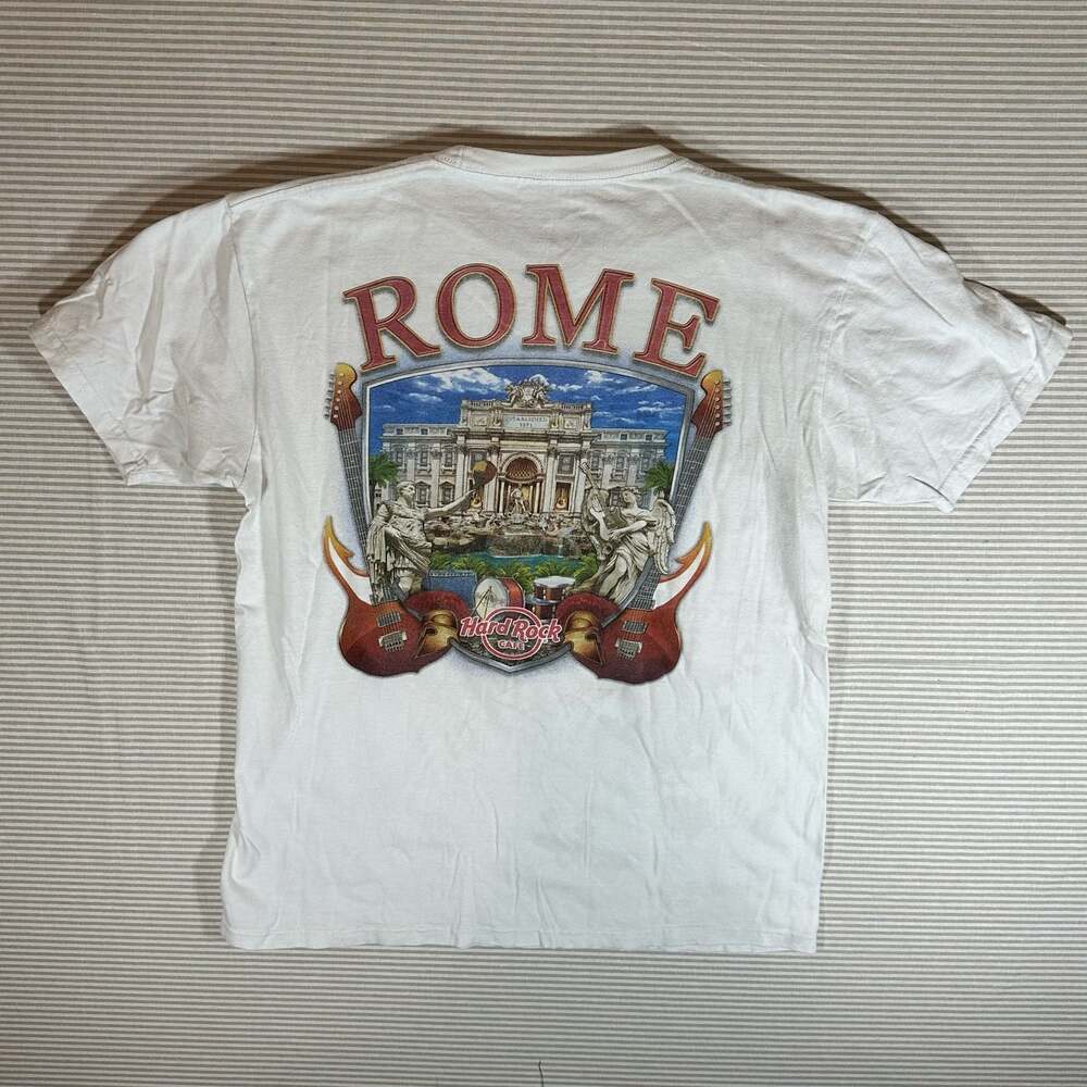 Hard Rock Cafe Rome Trevi Fountain Souvenir Graphic T-Shirt White Large